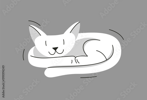 Cute cat sleeping vector illustration, domestic pet cartoon.