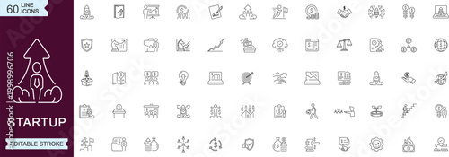 Modern startup business line icons set for entrepreneurship growth finance strategy and innovation concepts