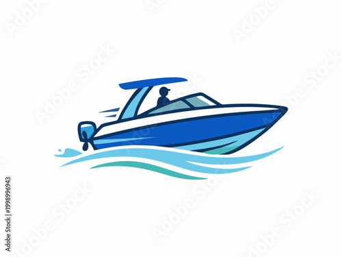 Vector Icon of a Fast Motorboat Cruising on Ocean Waves
