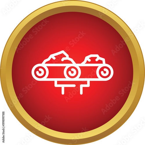 Conveyor belt icon moving raw materials in an industrial manufacturing setting