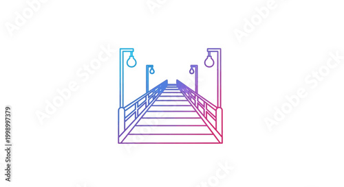 Colorful Pathway Bridge with Streetlights, Perspective View, Abstract Gradient Design
