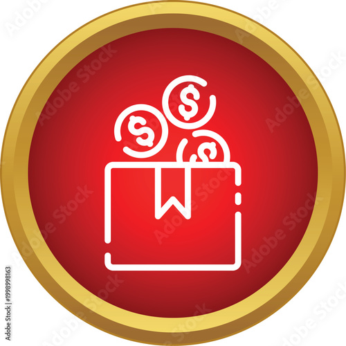 Donation box icon collecting dollar coins, symbolizing charity and financial giving