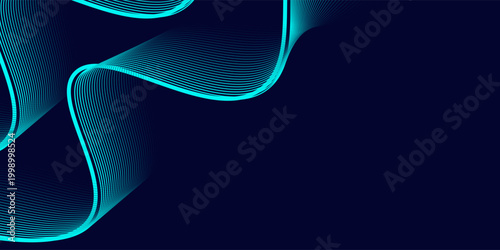 Modern abstract vector with flowing turquoise gradient wave lines on dark blue background, perfect for tech, digital, and futuristic designs.