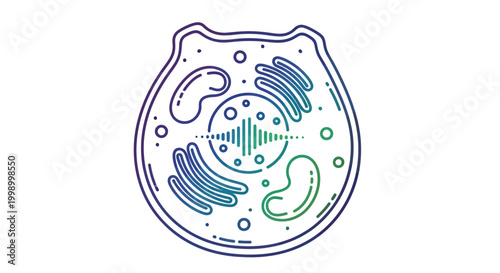Cell Biology Icon: Abstract Animal Cell with Organelles and Sound Wave
