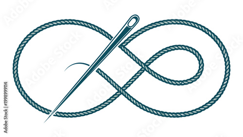 Teal thread and needle icon on for sewing or crafting