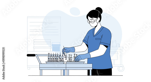 Healthcare worker in protective gear filling syringes with vaccine in a laboratory setting.