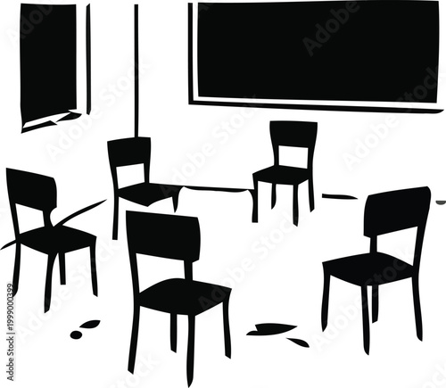 A group of black chairs in a circle
