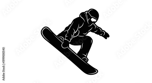 Fotografi Black silhouette of a snowboarder in midair