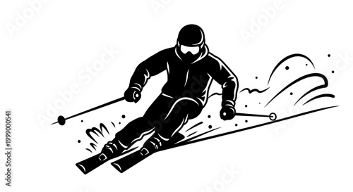 Black and white illustration of a skier in motion