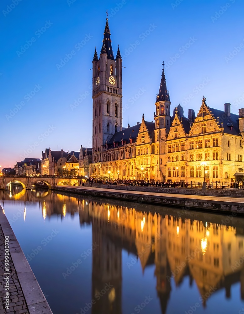 Fototapeta premium Gothic architecture reflected in canal water.