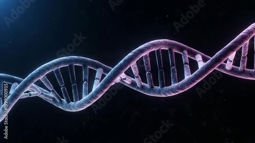 DNA double helix model with glowing effects on dark background  