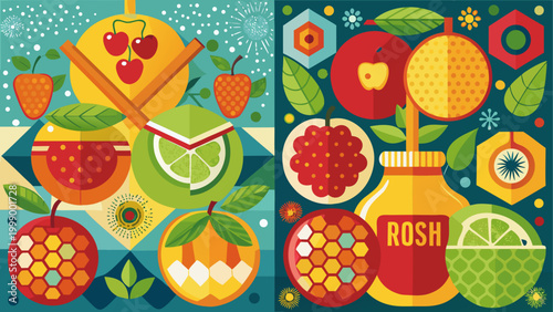 Collection of assorted tropical fruits with vibrant colors and patterns