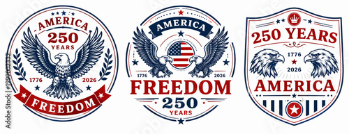 Vintage american patriotic emblems celebrating 250 years of freedom and heritage