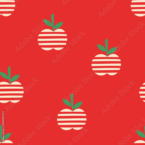 Cartoon red apple fruit seamless vector background. Summer or spring seasonal farming fruit for wallpaper, textile, fashion, background, stationery, wrapping, card, and phone cases.