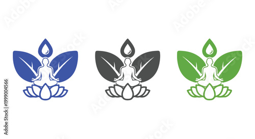 Minimalist vector illustration of a stylized candle with flames in three different color variations including blue