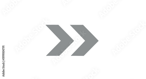 Flat minimalist vector graphic of a double right-facing arrow symbol used for forward, next, or skip functions, isolated on a white background for interface design.