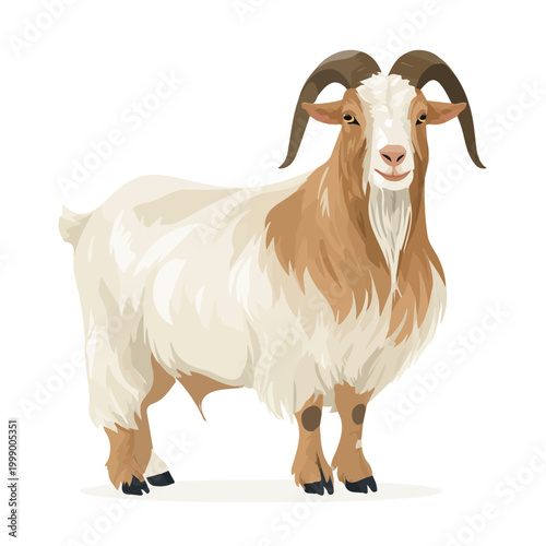 Simple flat 2D vector graphic of a Goat in modern icon style, isolated on a white canvas