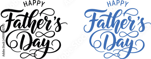 Elegant calligraphy 'happy father's day' designs in black and blue tones