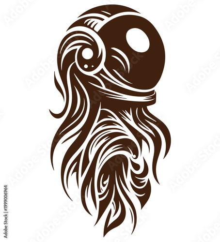 brown astronaut helmet with intricate flowing organic patterns vector illustration