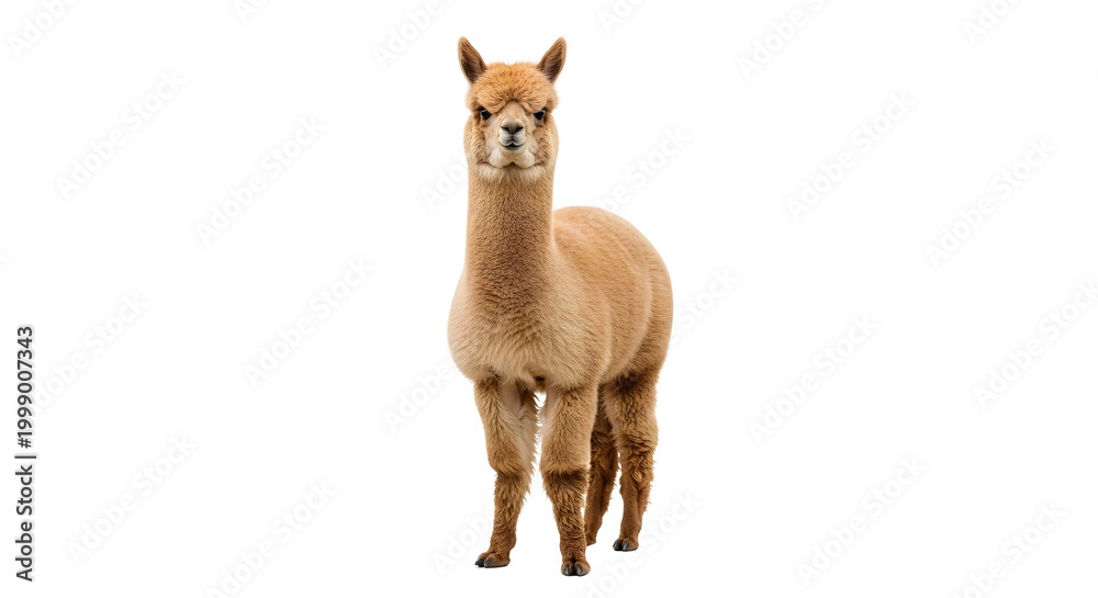 Obraz premium brown alpaca standing isolated white background soft fur natural animal portrait
