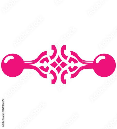 pink symmetrical abstract ornament with intricate central knotwork and smooth spherical tips