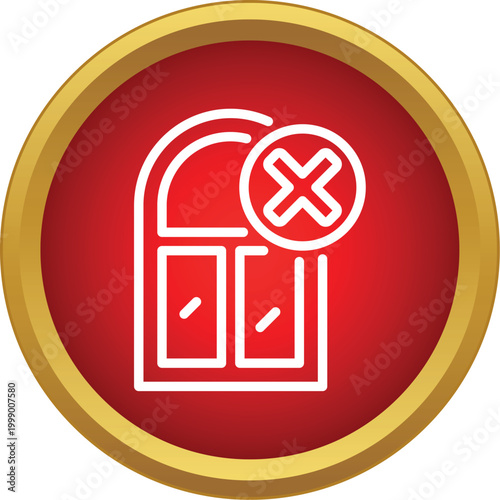 Window outline graphic with a red circular cross representing error or cancellation