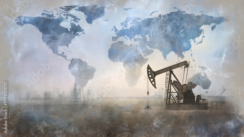 Global Energy Network Illustration Maps Oil Fields Across a Watercolor World Landscape
