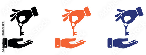 Professional Key Handover Icon with Two Hands for Real Estate Deal Property Sale and Home Ownership Concept Vector Illustration.