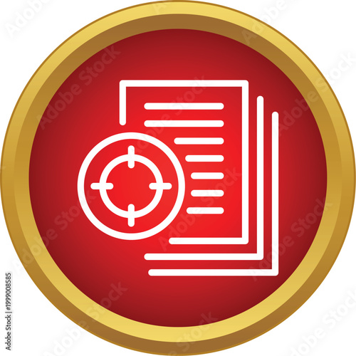 Icon presenting target on a document, symbolizing business planning and marketing research