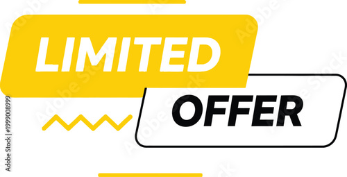 Yellow rounded banner limited offer tag with zigzag lines for modern digital retail marketing and sale promotions