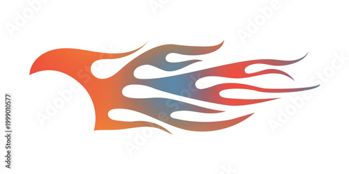 Abstract silhouette fire flames tattoo vector art illustration design in three colors. Tribal lame car vinyl decal and airbrush stencil. Orange, red, and blue