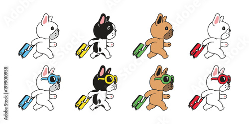 french bulldog dog vector cartoon character travel bag Suitcase Luggage Baggage sunglasses traveller icon puppy pet doodle animal symbol illustration isolated design