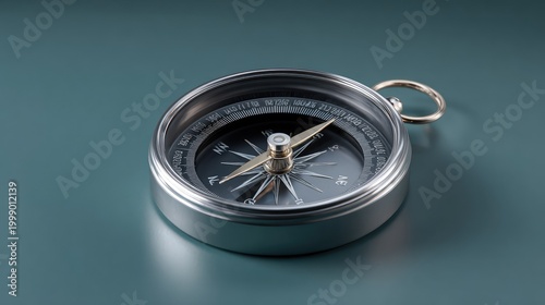 Elegant vintage compass isolated on a smooth green surface showcasing intricate details and polished metal designed for navigation and exploration themes