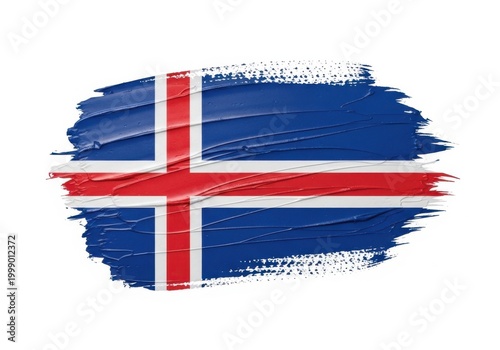Flag of iceland painted with brush strokes isolated on white background
