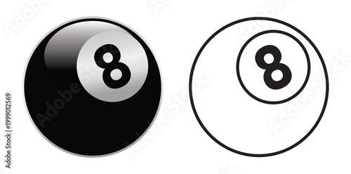 Pool 8 ball icon clipart and lineart vector symbol