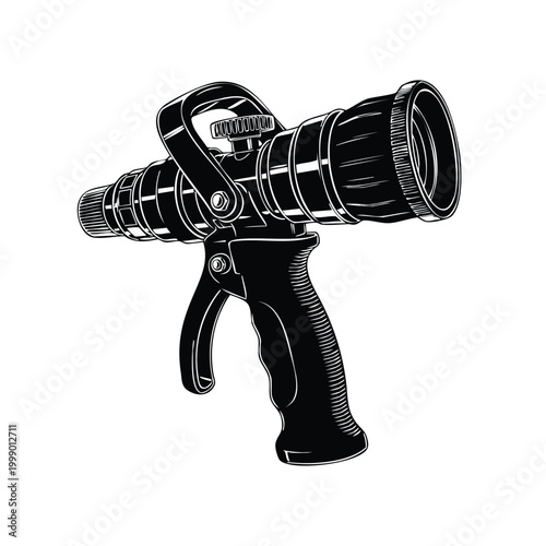 Fire hose nozzle silhouette bundle of professional firefighting tools.