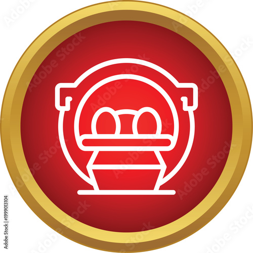 Mri scanner machine in a red circle with gold border representing medical diagnostics