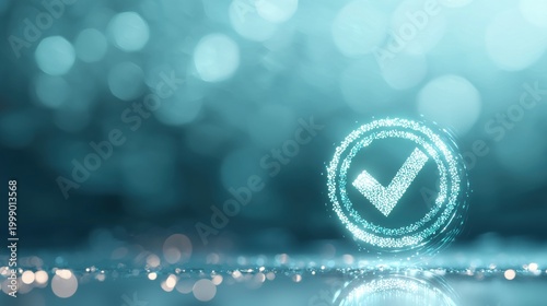 Checkmark Inside a Circle A green checkmark inside a white circle against a blue background, representing task completion or goal achievement in a digital interface.