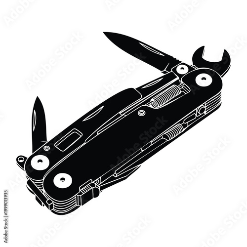 Multitool silhouette set bundle, collection of pocket knife tool equipment.