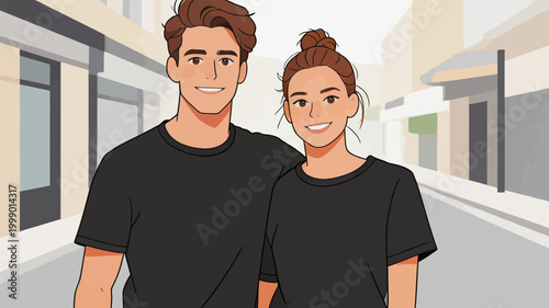 Young couple posing for a casual street illustration