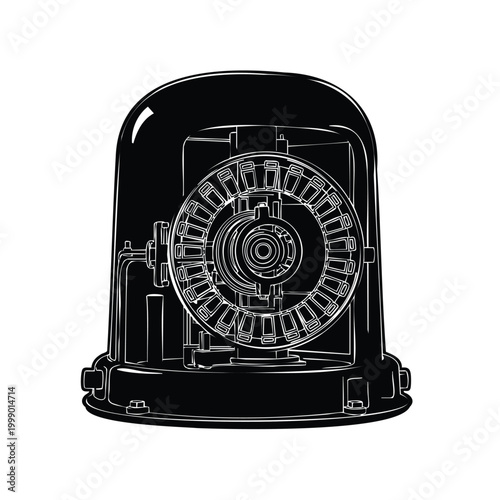 Vintage electrical generator machine with rotating parts silhouette set bundle.