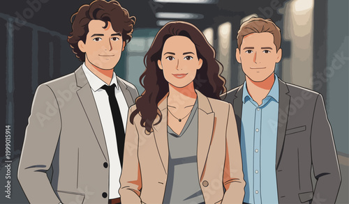 Three Professional Office Workers Posing For A Group Portrait