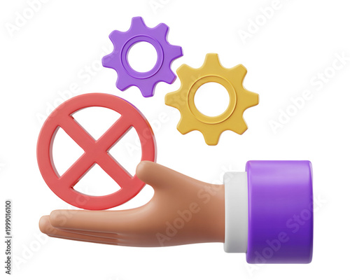 3D Red Cross and Gears in Hand Representing Conflict Resolution and Action