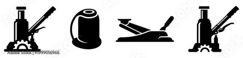 Set of hydraulic jack icons for automotive repair and industrial lifting silhouette vector