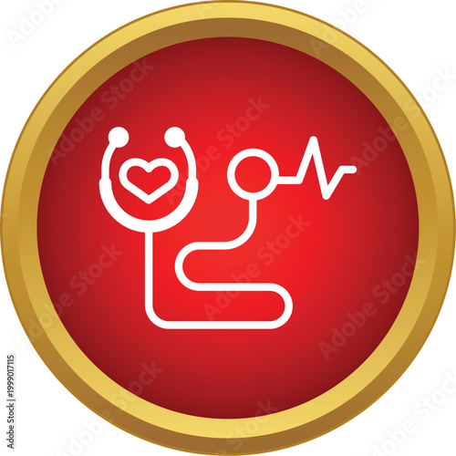 Stethoscope icon showing a heart and ekg line inside a red circle with gold border