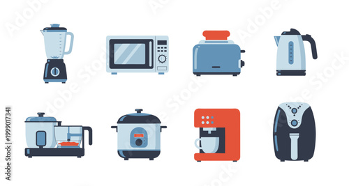 set of kitchen appliances icons on transparent background