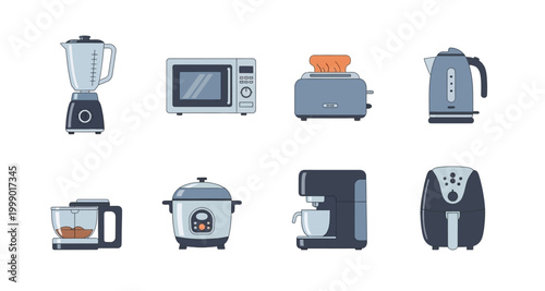 set of kitchen appliances icons on transparent background