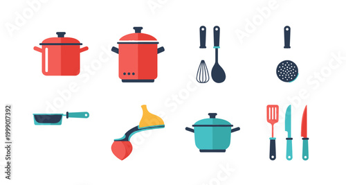set of kitchen utensils icons on transparent background