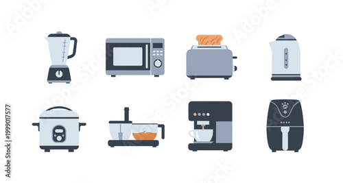set of kitchen appliances icons on transparent background