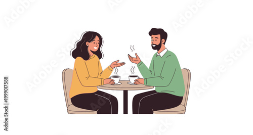 friends chatting over coffee on transparent background